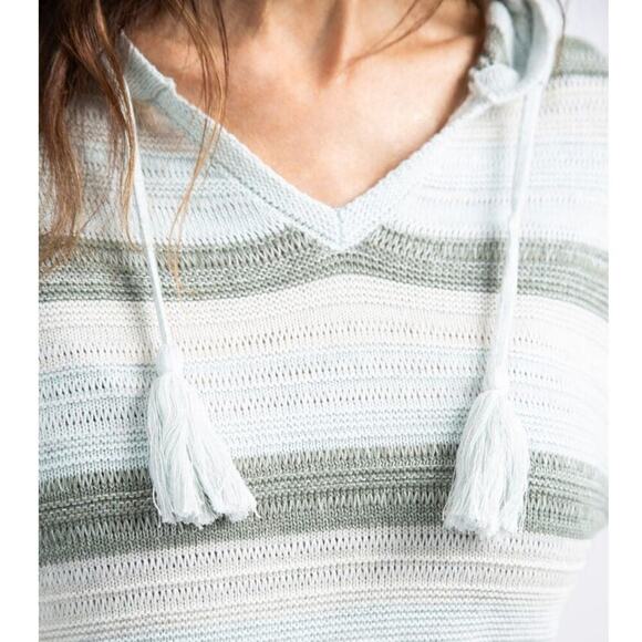 NWT It's Simpli Zen Tassel Tie Pullover Boho Cotton Hoodie Striped Medium - Picture 3 of 8